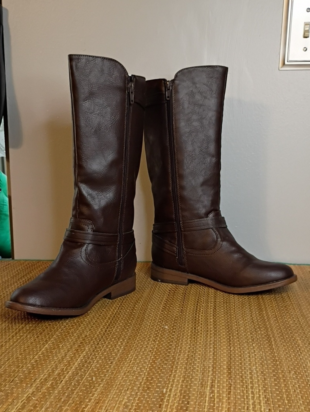 143 Girl Dark Brown Tall Faux-Leather Riding Boots